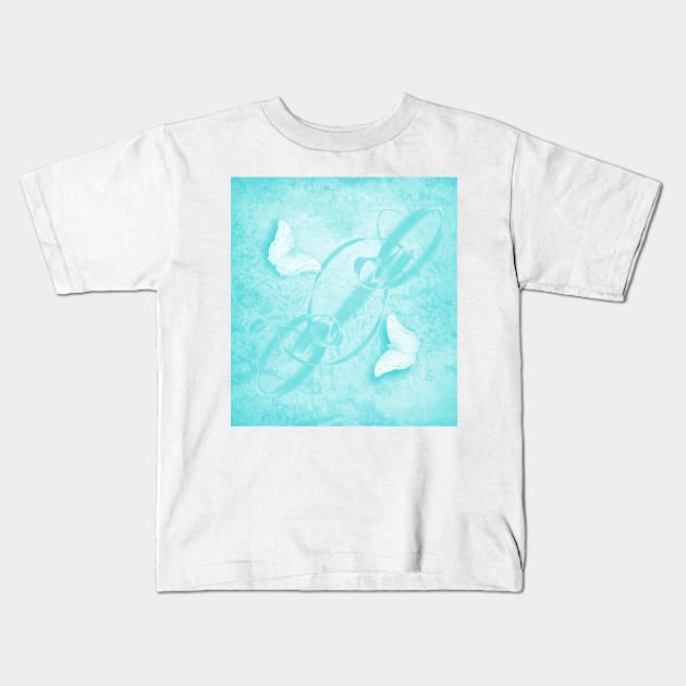 butterflies in abstract landscape in blue Kids T-Shirt by hereswendy